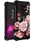 TIANLI Samsung Galaxy S9 Plus Case Dual Layer Beautiful Flowers Women/Girls Shockproof Protection Slim Smooth Protective Floral Cover - Black