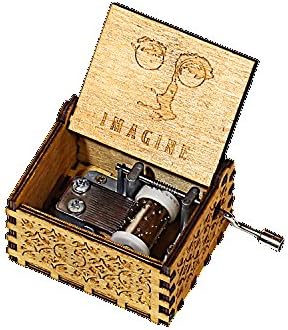 HOSALA Personalizable Imagine Classical Music Box Handmade Laser Engraved Vintage Wooden Hand Crank Musical Box Gifts for Wedding/Birthday/Christmas/Valentine's Day(Imagine 1)