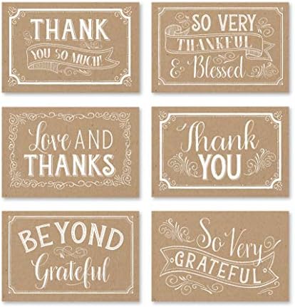 24 Rustic Kraft Thank You Cards With Envelopes, Great Note For Adult Funeral Sympathy or Gift Gratitude Supplies For Grad, Birthday, Baby or Vintage Rustic Bridal Wedding Shower For Boy or Girl Kid