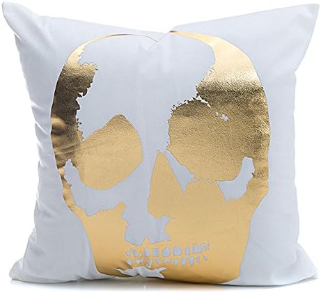 Kingla Home Bronzing Flannelette Throw Pillow Covers Gold Skull Pattern design 18 inches Home Pillowcases