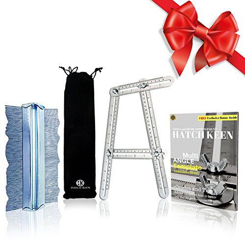 Contour Gauge Duplicator Bundle With Stainless Steel Angle Finder | Multi-Angleizer Measuring Template Ruler with e-Guidebook | Best Woodworking Measuring Tools &amp; Accessories Carpentry Gift Set