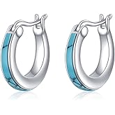 Moonstone/Pink Opal/Blue/Abalone Hoop Earrings for Women Sterling Silver Small Hoop Earrings Teardrop Huggie Earrings Jewelry Gifts