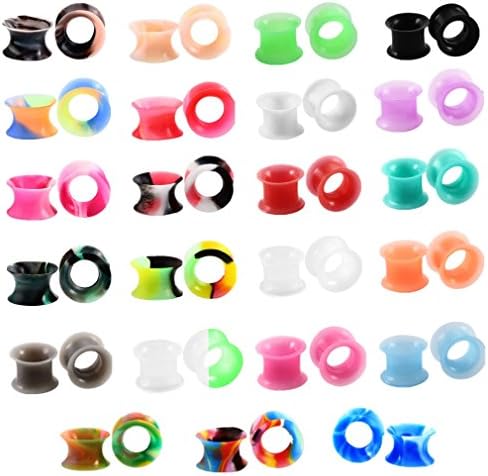 46pcs Thin Silicone Tunnels 0g Ear Studs Skin Flexible Flesh Earrings Expander Gauges Eyelets 23 Colors