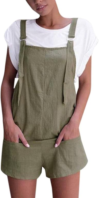 green linen dungarees