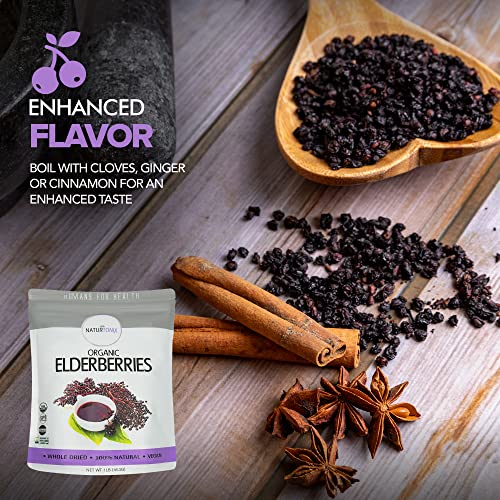 Naturtonix USDA Certified Organic Dried Elderberries, 1LB, Certified