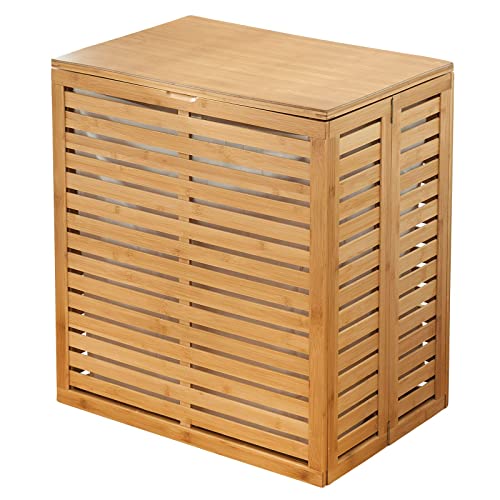 mDesign Bamboo Wood Foldable Laundry Basket Storage Organizer w