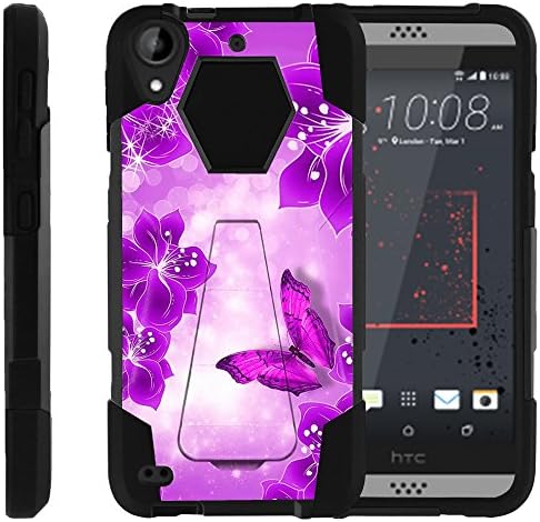 For HTC Desire 550 Case / HTC Desire 555 / HTC Desire 530 Ituffy [Dual Layer] [Impact Resistance] [KickStand] Hybrid Armor Case Purple Daisy Butterfly