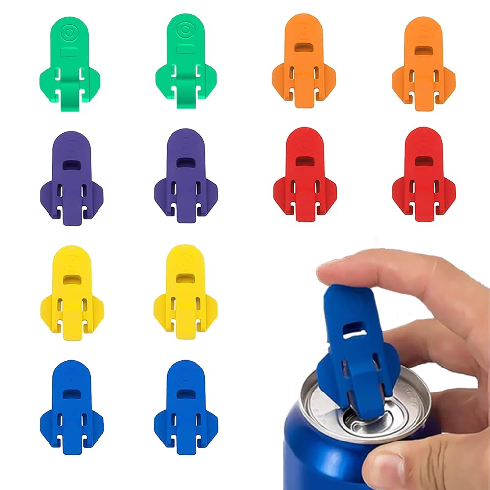 12PCS Plastic Manual Easy Can Opener Colorful Beverage Can Top Ring Opener Tool Handheld Beverage Can Cover Protector for Pop Coke Beer Soda Aluminum Beverage