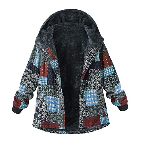 YOMXL Women Classic Pea Coat Winter Warm Faux Fur Fleece Outdoor Jackets Casual Printed Hooded Outwear