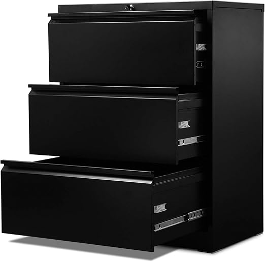 Amazon Com Aobabo Quickly Assemble Steel Lateral File Storage Cabinet With 3 Lockable Drawers 28 25 W Letter Legal Size File Cabinet Metal 0 Screw File Cabinet For Office Assembly Required Black Kitchen Dining