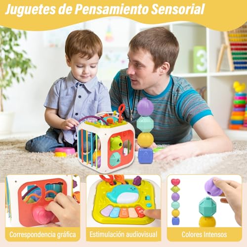 lemonsea 6 Coloridos Juguetes Sensoriales de Formas, Juguetes Montessori Sensorial Versátil, con 4 en 1 Tablero de Juguetes y Clasificador de Formas, Juguetes para Bebe 1 Año en Adelante