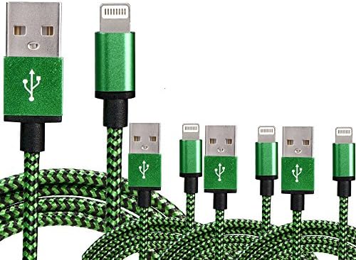 4pk - Green 40" iPhone 5/6, iPad Mini/iPad Air 2 shiny metallic nylon braided data / charging cable USB to lightning connector