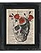 Dictionary Art Print - Red Roses in a Skull - Printed on Recycled Vintage Dictionary Paper - 8.5