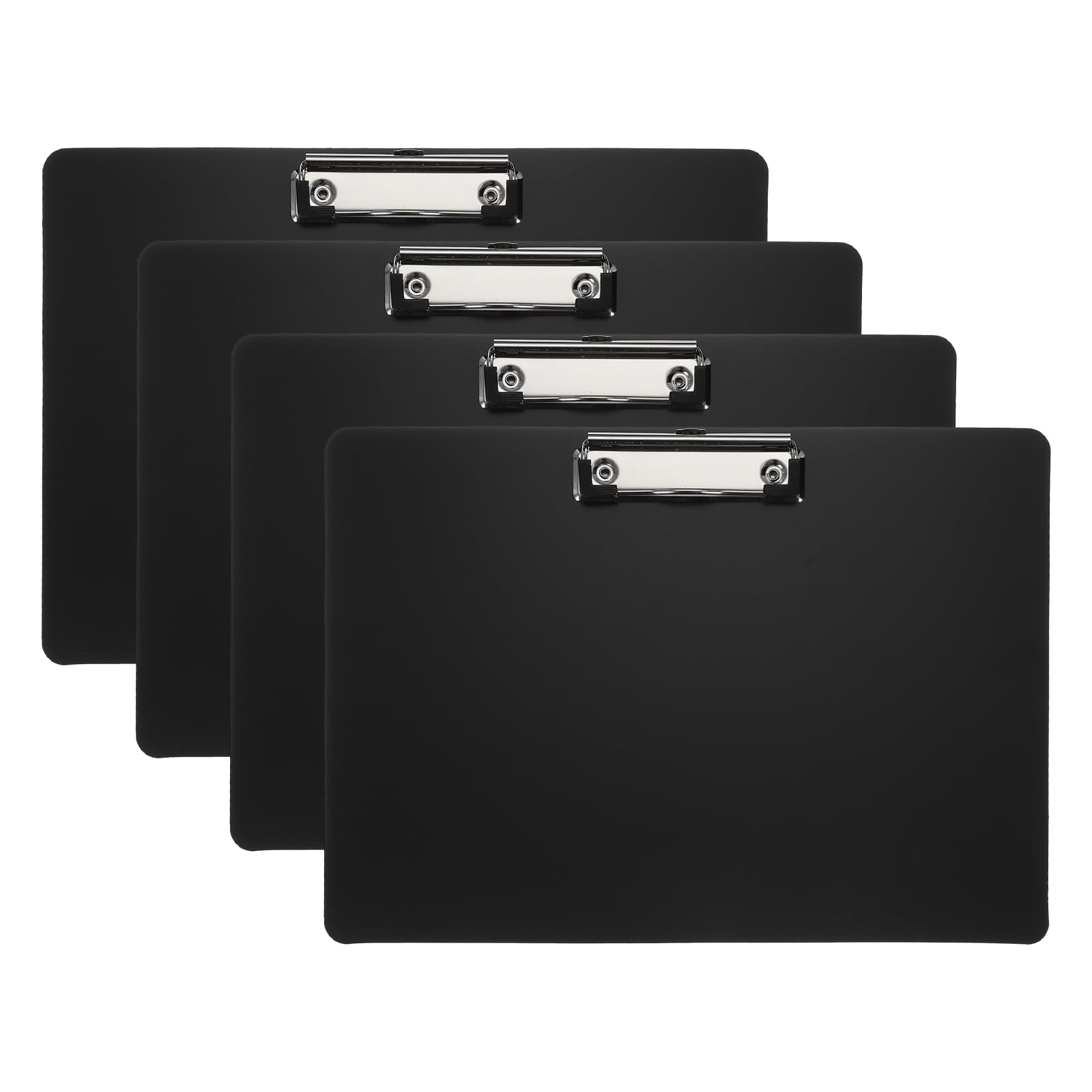 PATIKIL 8.86 x 12.4 Inch Clipboard Landscape, 4 Pack A4 PP Plastic Office Clipboards Low Profile Clip for Office Drawing Sketching, Black