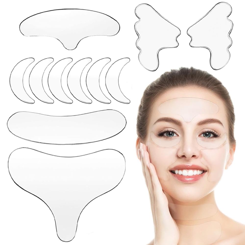 RXKFIGX 11 Pieces Anti Wrinkle Silicone Pads Reusable Forehead Wrinkle Patches Facial Anti Wrinkle Patches Neck Wrinkle Patches Chest Wrinkle Pads for Wrinkles Smoothing & Anti-Ageing