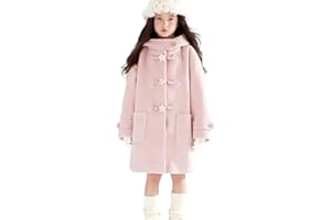 Girls' Winter Dress Coat Hooded Star Buckle Wool Blend Long Sleeve Peacoat Cozy Trendy Warm Winter Jacket Outerwear