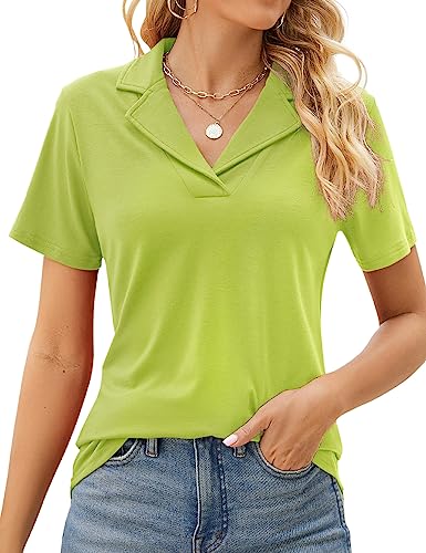Rapbin Women's Polo Shirts Lapel Collar V Neck Short Sleeve Blouse Dressy Casual Tunic Tops