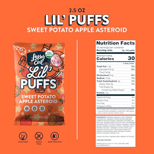 LESSEREVIL ORGANIC SWEET POTATO APPLE LIL’ PUFFS, 2.5 OZ