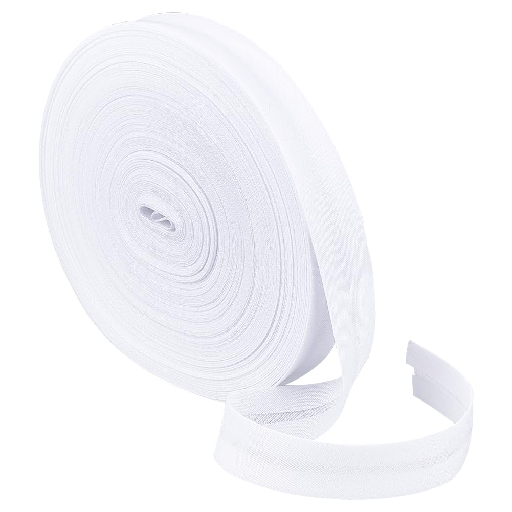 BENECREAT 21.87 Yards(20m) Single Fold Bias Tape, 14mm Wide White Bias Binding Tape Hemming Tape for DIY Garment Sewing, Seaming, Piping, Quilting