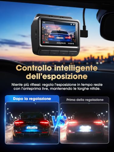 DDPAI Z60 Master, 4K+2K Dash Cam Auto, STARVIS2 IMX678, Dashcam Dual HDR, Incl. Scheda 64GB, 5G WiFi6, 2K/60FPS, GPS, 3" IPS, Visione Notturna AI ISP, Modalità Parcheggio 24h, ADAS, 4G Disponibile