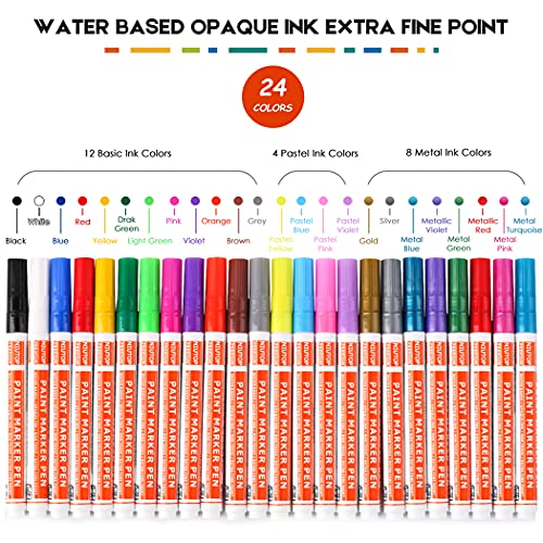 Niutop 24 Colors Paint Pens for Rock Painting, Stone, Ceramic, Glass, Wood, Halloween Pumpkin