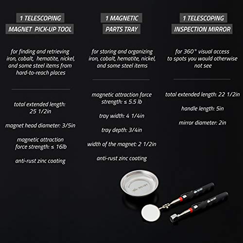 image for NoCry Pick-up Tool Set - includes Telescoping Inspection Mirror, Magne