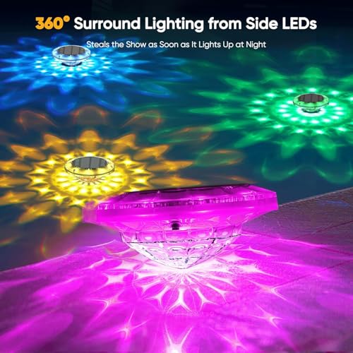 Quntis Floating Pond Lights Solar Powered, 2Pcs Submersible Swimming Pool Lights with Remote and 16hours RGB Multicolor 12 Modes 360° Lightshow, IP68 Waterproof Underwater Lights for Bath Hot Tub Spa