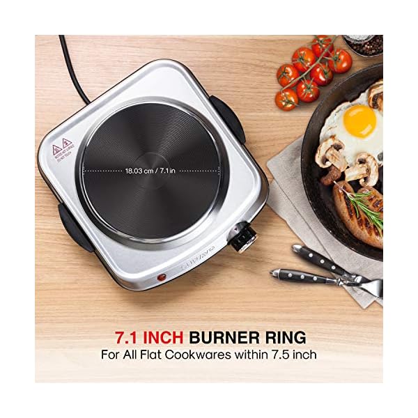 SUNAVO 1500W Hot Plates for Cooking, Electric Single Burner with Handles, 6 Power Levels
