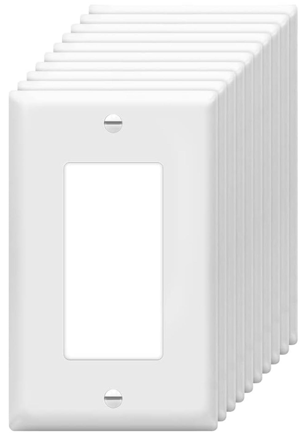 Photo 1 of Decorator Wall Plates 1-Gang Switch Outlet Electrical Cover Plate Unbreakable Thermoplastic Faceplate for Light Receptacle Outlet Switch, White (10 Pack)