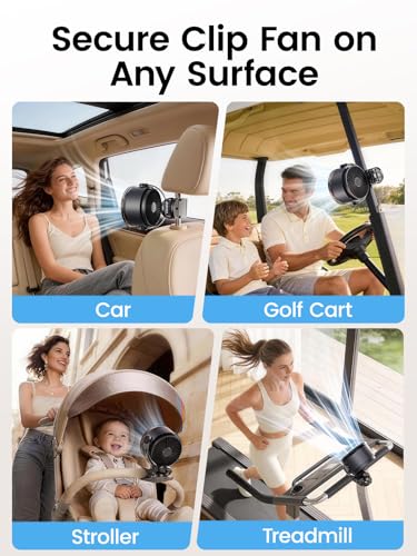 OpenBay Clip on Fan, Rechargeable USB Fan with Sturdy Clamp, LED Display, 100 Speeds, 3000mAh Battery, 360° Rotation, 5.5 Inch Portable Fan for Stroller Bed Camping Treadmill Car Black