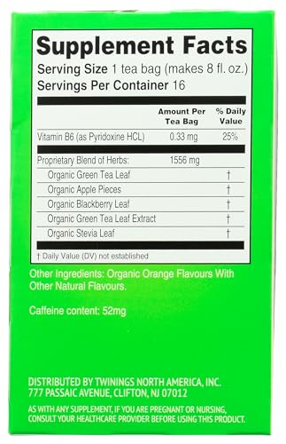 TWININGS, SUPERBLENDS, ENERGY WITH VITAMIN B6, CITRUS & APPLE GREEN TEA, 16 TEA BAGS 1.02 OZ (29 G)