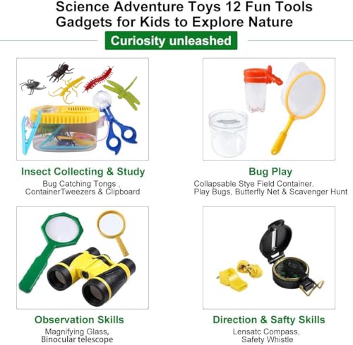 Kizplays Outdoor Explorer Kit Gifts Toys,Kids Binoculars Set,Outdoor Exploration Set,Best for 6+ Year Old Boy and Girl,Kids Adventure Kit,Children Outdoor Educational Kit(22 PCS)