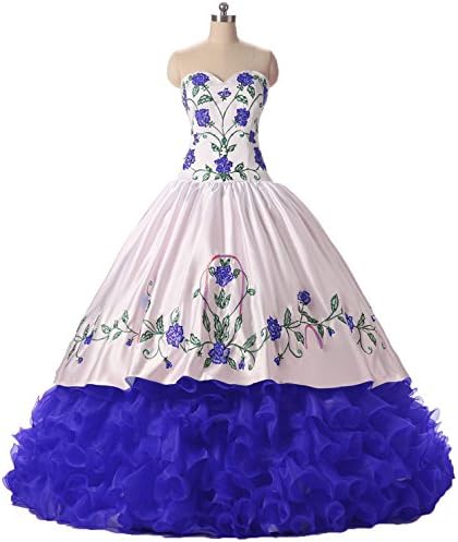 Okaybrial Women's Embroidery Quincinera Dress Satin and Ruffle Organza High Low Beaded Dress for Prom