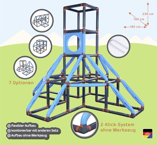 Big Kraxxl The Giant Kletterturm - großes Klettergerüst Outdoor für Kinder von 3-7 Jahre (bis max. 100 kg) - Kletterpyramide auf 4 Etagen, 299 Teile mit Basketball-Ring, 185 x 230 x 185 cm 4