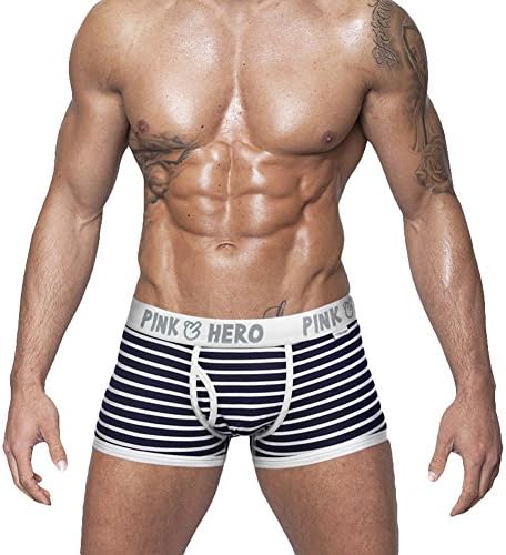 TopsHouse Sexy Stripe Boxer Briefs Cotton Underwear shorts Soft Underpants Navy L