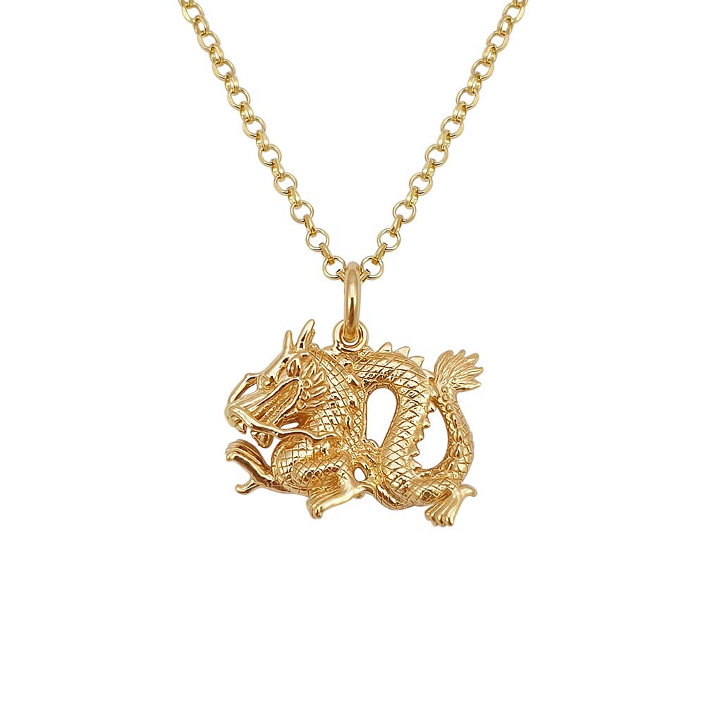 Kiara Jewellery Yellow Gold Plated 925 Sterling Silver Chinese Year Of Dragon Pendant On Matching 18" Italian Diamond Cut Chain.