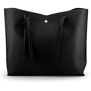 OCT17 Women Tote Bag - Tassels Faux Leather Shoulder Handbags, Fashion Ladies Purses Satchel Messenger Bags - Black