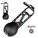 iMustech 11-in-1 Multifunctional Tool, Spoon, Fork, Bottle Opener, Bit Holder, Wrenches Imperial & Metric, US & Metric Ruler, Carabiner, Flat Head Screwdriver, Nail Puller, Outdoor Tool (Black)