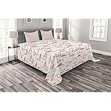 Ambesonne Flamingo Bedspread Set Queen Size, Flamingos in Vintage Style Illustration Love and Romantic Animals Artwork Print, Decorative Quilted 3 Piece Coverlet Set with 2 Pillow Shams, Beige Pink