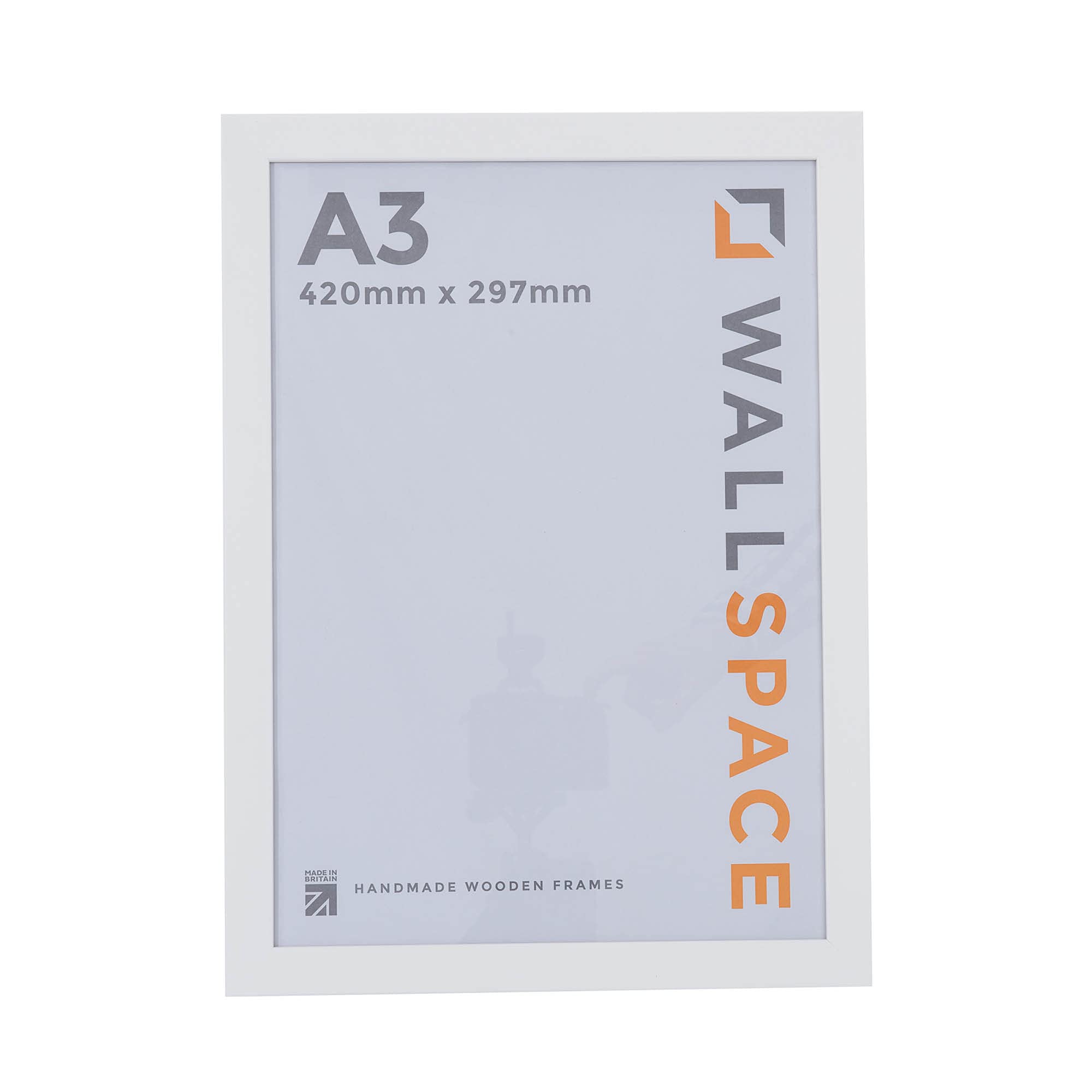 Wall Space A3 White Picture Frame | White A3 Photo Frame | 420x297mm | 420 x 297mm | 42.0x29.7cm | Solid Wood Wooden with Real Glass | Handmade in UK | Poster Print