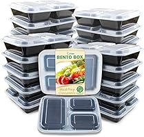 Enther Meal Prep Containers [20 Pack] 3 Compartment with Lids, Food Storage Bento Box | BPA Free | Stackable | Reusable Lunch Boxes, Microwave/Dishwasher/Freezer Safe,Portion Control (36 oz)