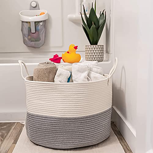 OrganiHaus Gray and White 20x13 Nursery Basket Pool Towel Basket