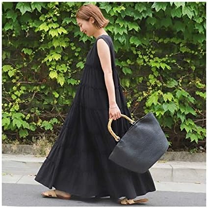 Amazon コカ Coca 贅沢ティアードフリルノースリーブワンピース ブラック Onesize ワンピース チュニック 通販