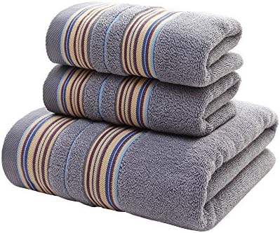 Zhenxinmei 3 Pack Natural Cotton Towel Sets - Include 2 Face Towels &amp; 1 Bath Towel Soft Easy Care Striped Washcloths Eco-Friendly Highly Absorbent Multi-Purpose Facecloth Machine Washable (Grey)