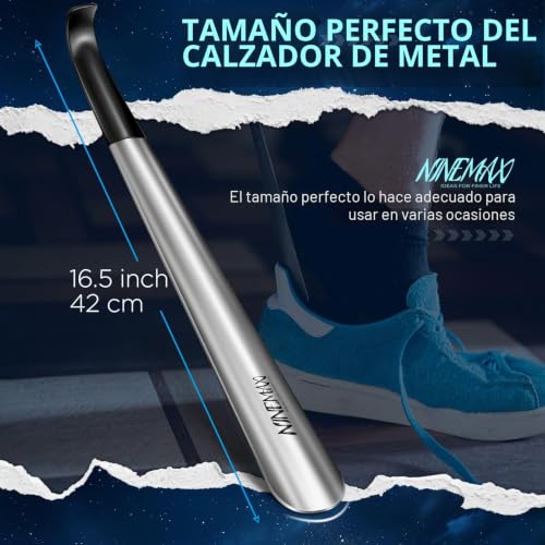 NINEMAX Shoe Horn Long, Metal Long Shoehorn, 42 cm Shoe Horn with Stainless Steel Handle for Elderly Men Women (Pack of 2)