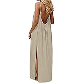 HJYUZP Backless Cami Dresses for Women Cami Lounge Dress Backless Casual Sleeveless House Dress Long Sundress with Back Tie