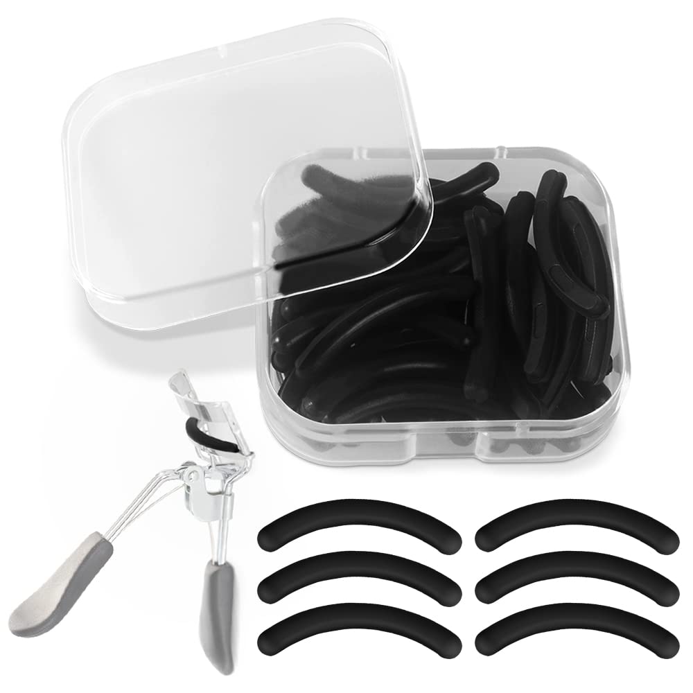 Heqishun Eyelash Curler Pads 30 Pack Rubber Black with Hard Storage Case