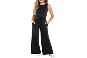 CharmWM Girls Casual Jumpsuit Kids Fashion Sleeveless Elastic Waist Wide Leg Pants Rompers One Piece Outfits