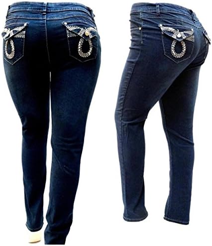 5IVE Dark Blue Women's Plus Size Stretch HIGH Waist Denim Jeans Pants Skinny Leg