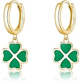 SLUYNZ Solid 925 Sterling Silver Green Clover Earrings Hoop for Women Teen Girls Love Four Leaf Clover Hoop Earrings Huggie for Spring Summer